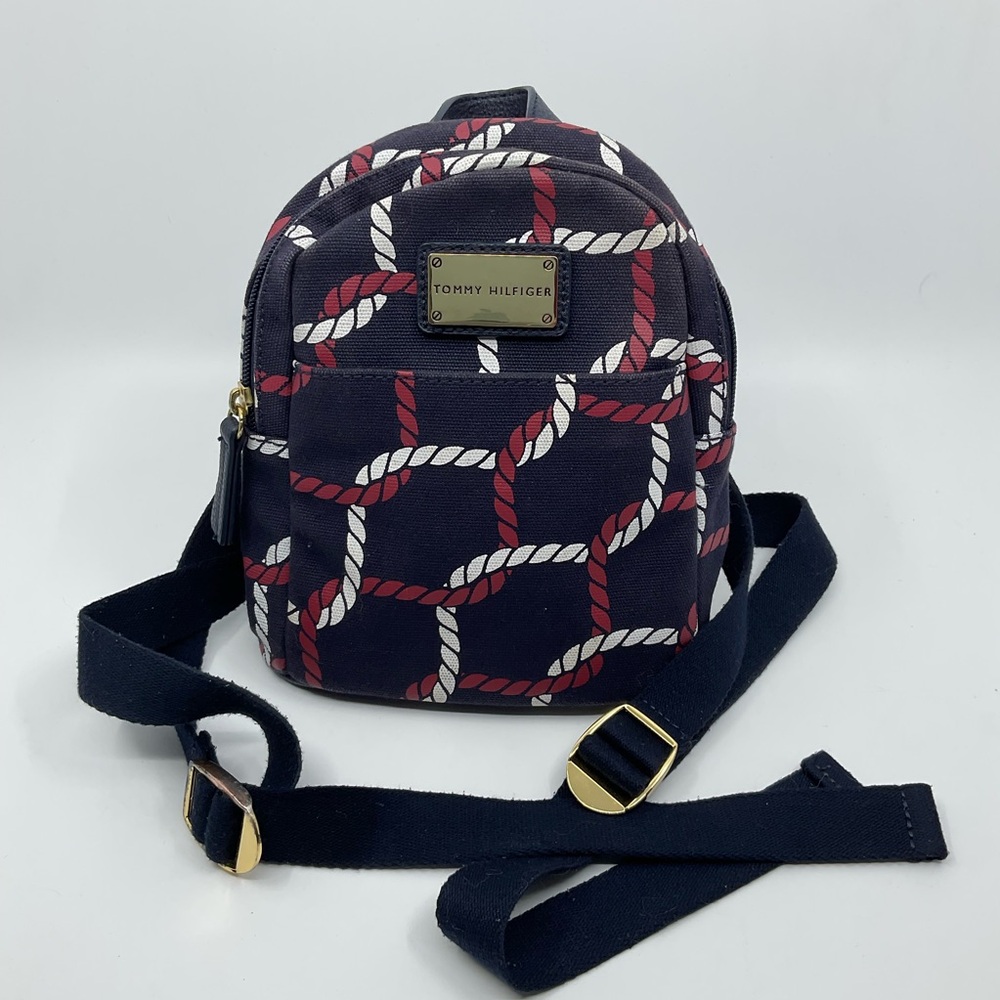 Tommy Hilfiger Nautical Rope Print Mini Backpack Navy Canvas Preppy
